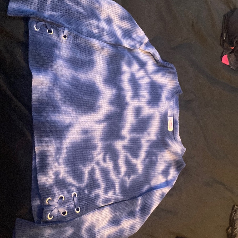 Dark Blue Tie Dye Sweatshirt With Metal Holes on Both Sides
